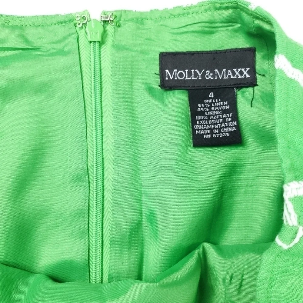Molly & Maxx Green Wht Linen Embroidered Skirt 4